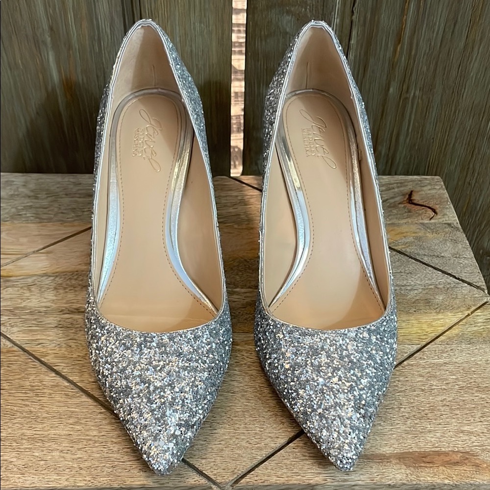 Jewel Badgley Mischka Silver Sparkle Heels